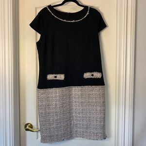 Karl Lagerfeld Paris Bi-Material Tweed Dress (14) Polished Elegant Statement